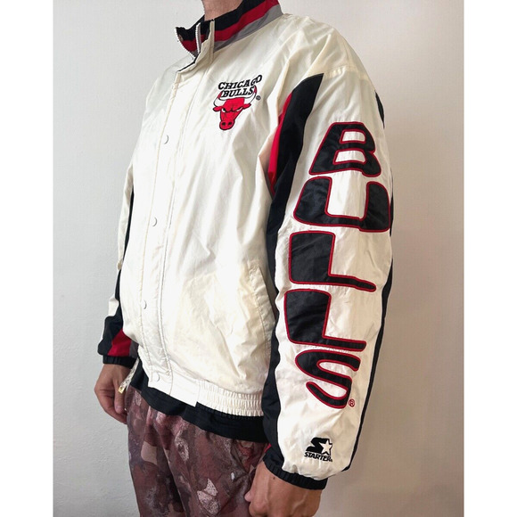 VTG STARTER NBA Chicago Bulls Embroidered Full Zip Nylon Bomber Jacket Medium